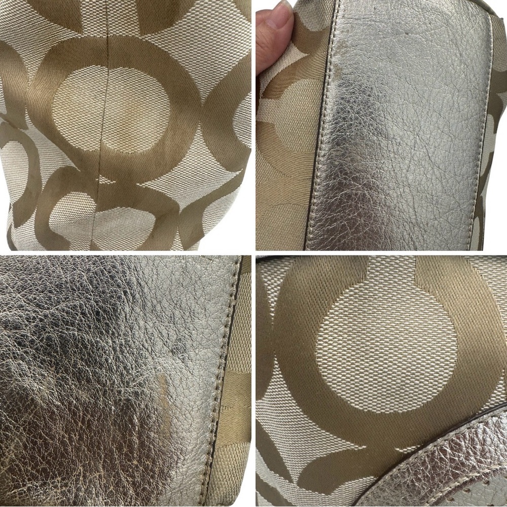 Coach Julia Op Art Signature Khaki Gold Leather Shoulder Bag Tote **READ** - Picture 4 of 16